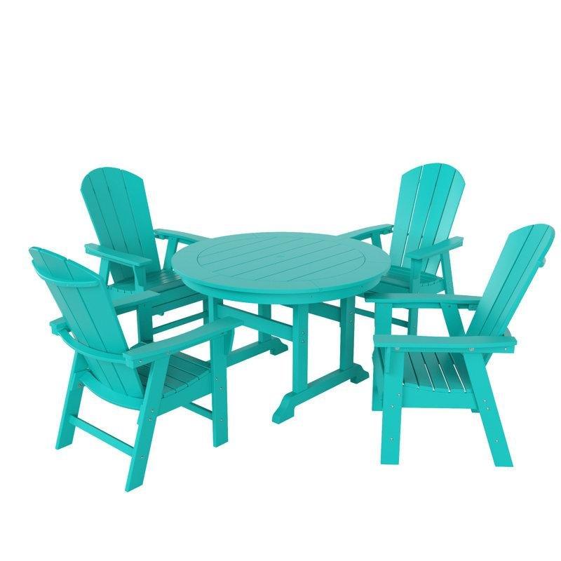 Turkuaz Plastik Yuvarlak Masalı 4 Kişilik Adirondack Bahçe Masa Takımı - 119 cm - 216030