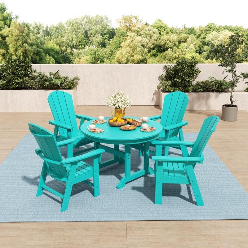 Turkuaz Plastik Yuvarlak Masalı 4 Kişilik Adirondack Bahçe Masa Takımı - 119 cm - 216030
