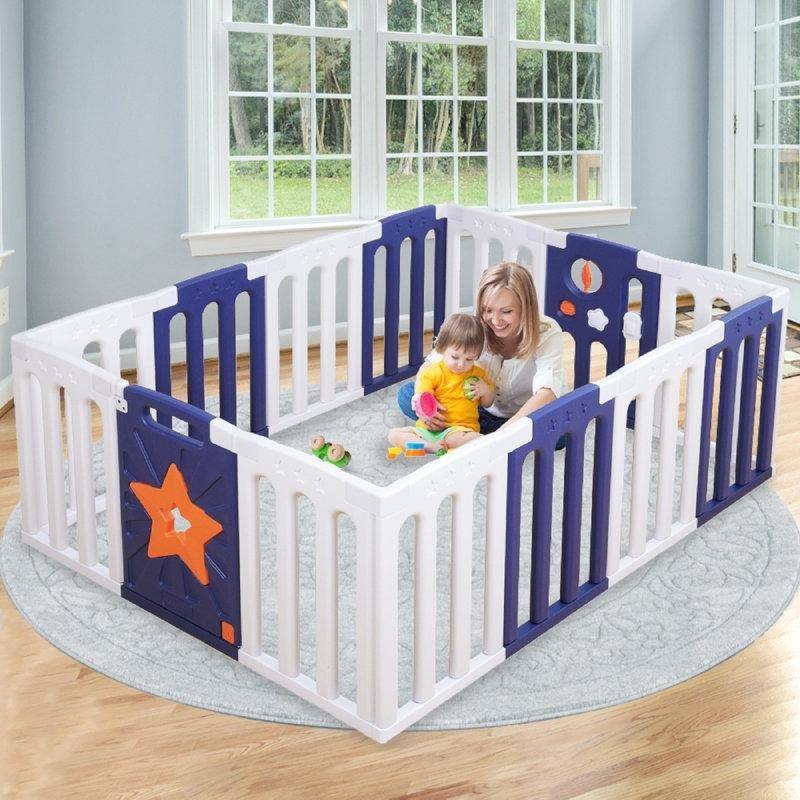 Turuncu Beyaz Mavi HDPE 14 Panelli Etkileşimli Aktivite Merkezli Bebek Çocuk Oyun Alanı - 155x117 cm - 181037