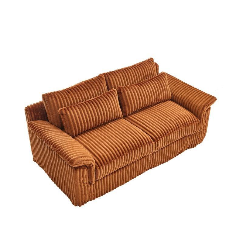 Turuncu Fitilli Kadife Masif Ahşap İskeletli İkili Koltuk - 188 cm - 206145