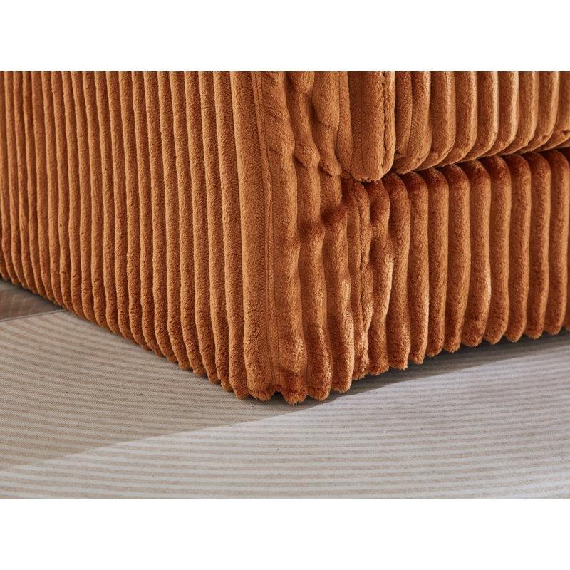 Turuncu Fitilli Kadife Masif Ahşap İskeletli İkili Koltuk - 188 cm - 206145