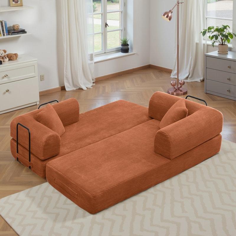 Turuncu Fitilli Kadife Modüler Yataklı Koltuk 2 Yastıklı - 160 cm - 195971