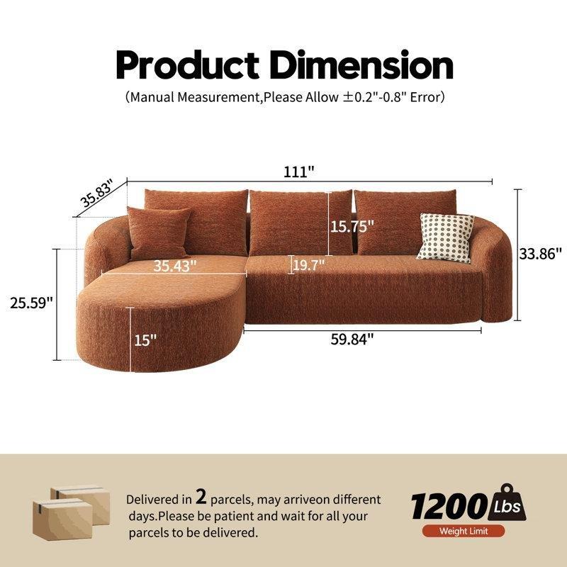 Turuncu Kadife Modüler Kavisli L Şekilli Koltuk - 282 cm - 195226