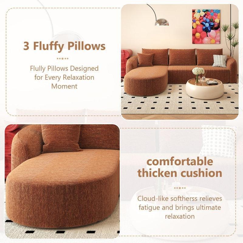 Turuncu Kadife Modüler Kavisli L Şekilli Koltuk - 282 cm - 195226