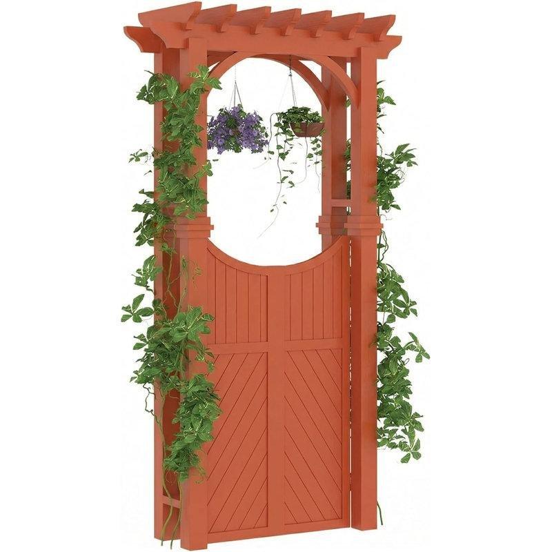 Turuncu Köknar Ağacı Kemerli ve Sarmaşık Panelli Bahçe Kapısı - 120x204 cm - 173866