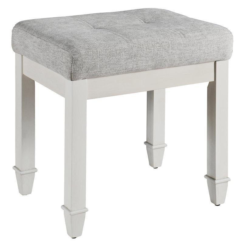 Turuncu Polyester Kapitoneli Masif Ahşap Kır Evi Tarzı Makyaj Masası Pufu - 47x47x37 cm - 233451