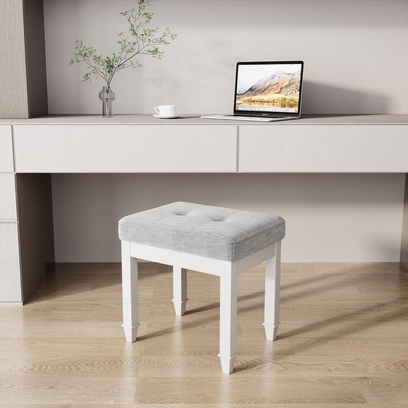 Turuncu Polyester Kapitoneli Masif Ahşap Kır Evi Tarzı Makyaj Masası Pufu - 47x47x37 cm - 233451
