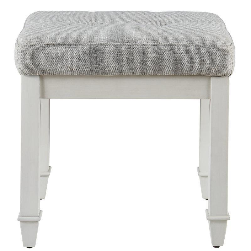 Turuncu Polyester Kapitoneli Masif Ahşap Kır Evi Tarzı Makyaj Masası Pufu - 47x47x37 cm - 233451
