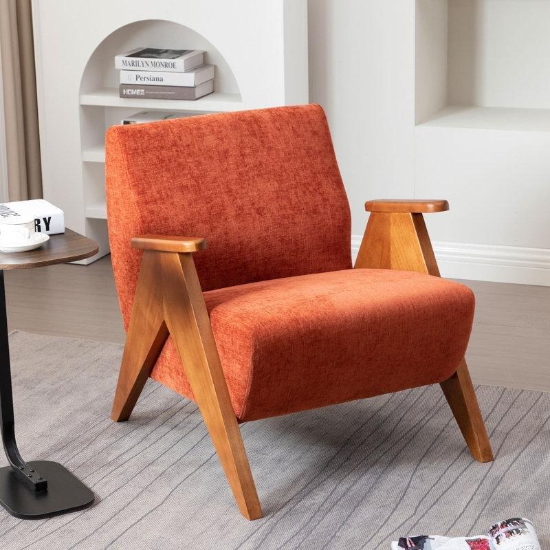 Turuncu Şönil Kumaş Masif Meşe A-Şekilli Ayaklı Tekli Koltuk - 203472