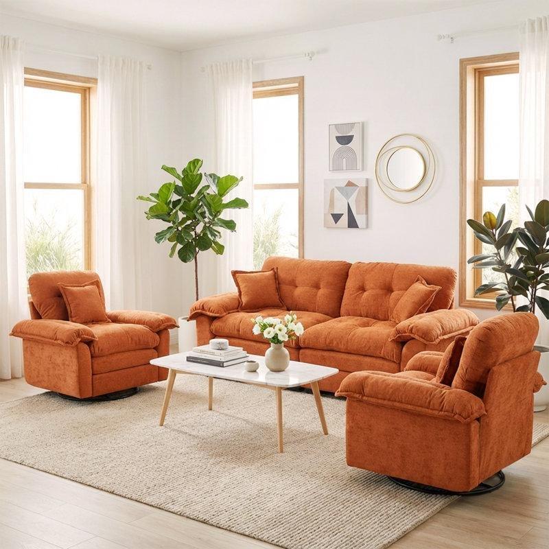 Turuncu Şönil Kumaş Yastık Kollu Koltuk Takımı - 192043