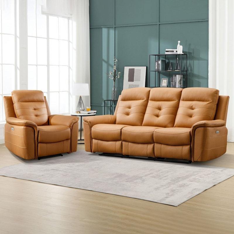 Turuncu Suni Deri Elektrikli Mekanizmalı USB Portlu Koltuk Takımı - 192576