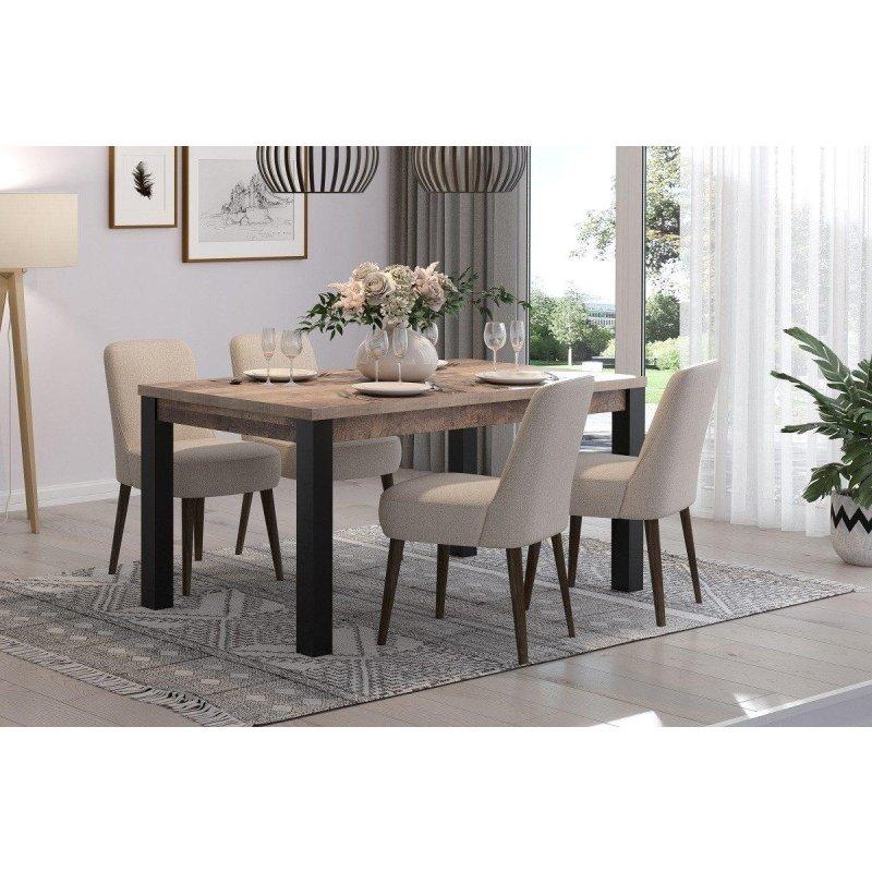Tütün Meşe ve Siyah Ahşap Dokulu Yüzeyli Dikdörtgen Bohem Yemek Masası - 160x90 cm - 236802