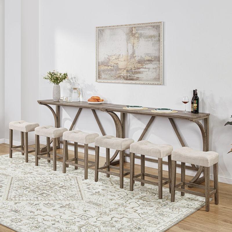 USB Şarj Portlu ve 6 Tabureli Masif Ceviz Koltuk Arkası Dresuar Seti - 150 cm - 217808