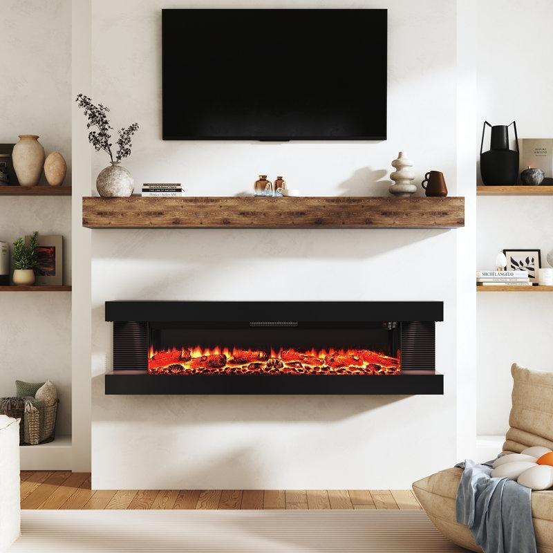 Uzaktan Kumandalı 3 Taraflı Cam LED Aydınlatmalı Duvara Monte Elektrikli Şömine - 153 cm - 184486