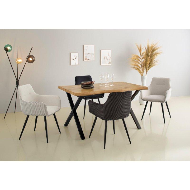 Vahşi Meşe MDF Tablalı Siyah Metal X Ayaklı Bohem Yemek Masası - 140x90 cm - 236906 Vahşi Meşe MDF Tablalı Siyah Metal X Ayaklı Bohem Yemek Masası - 140x90 cm - 236906
