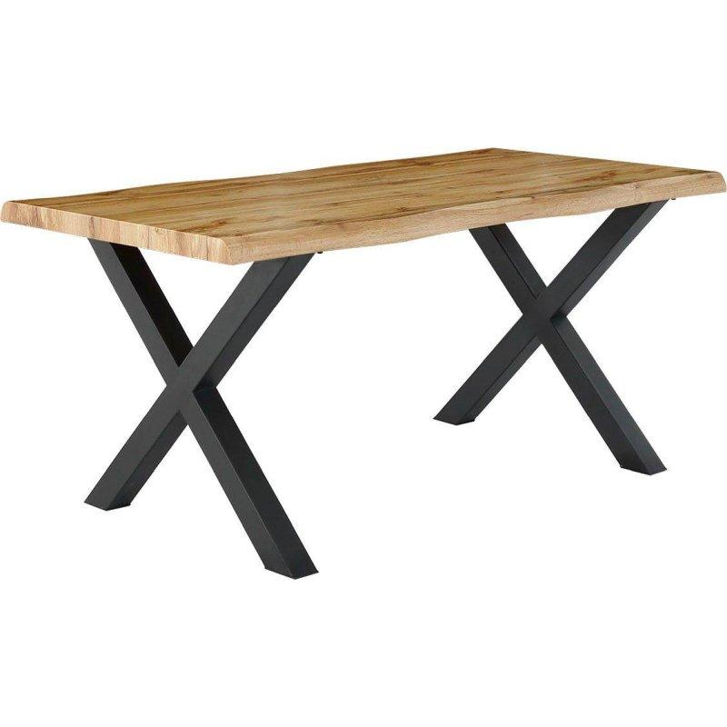 Vahşi Meşe Rengi Ahşap Kütük Kenarlı Metal X Ayaklı Bohem Yemek Masası - 160x90 cm - 236806