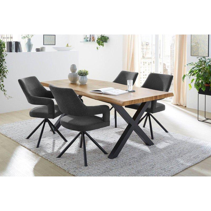 Vahşi Meşe Rengi Ahşap Kütük Kenarlı Metal X Ayaklı Bohem Yemek Masası - 160x90 cm - 236806