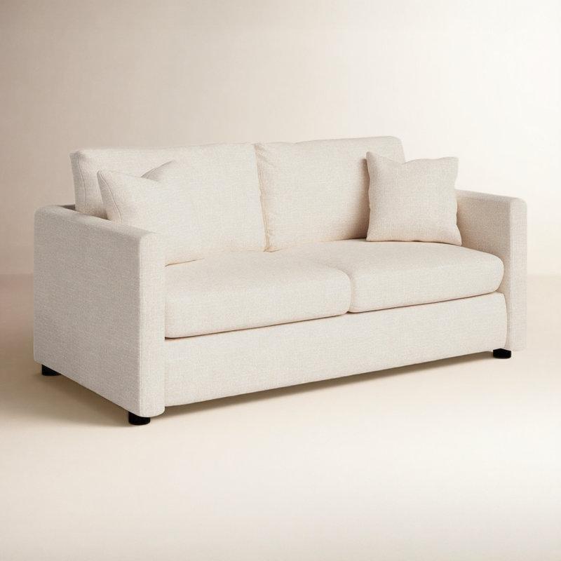 Vanilya Rengi Masif Ahşap İskeletli Kare Kollu Yataklı Koltuk - 171 cm - 195426