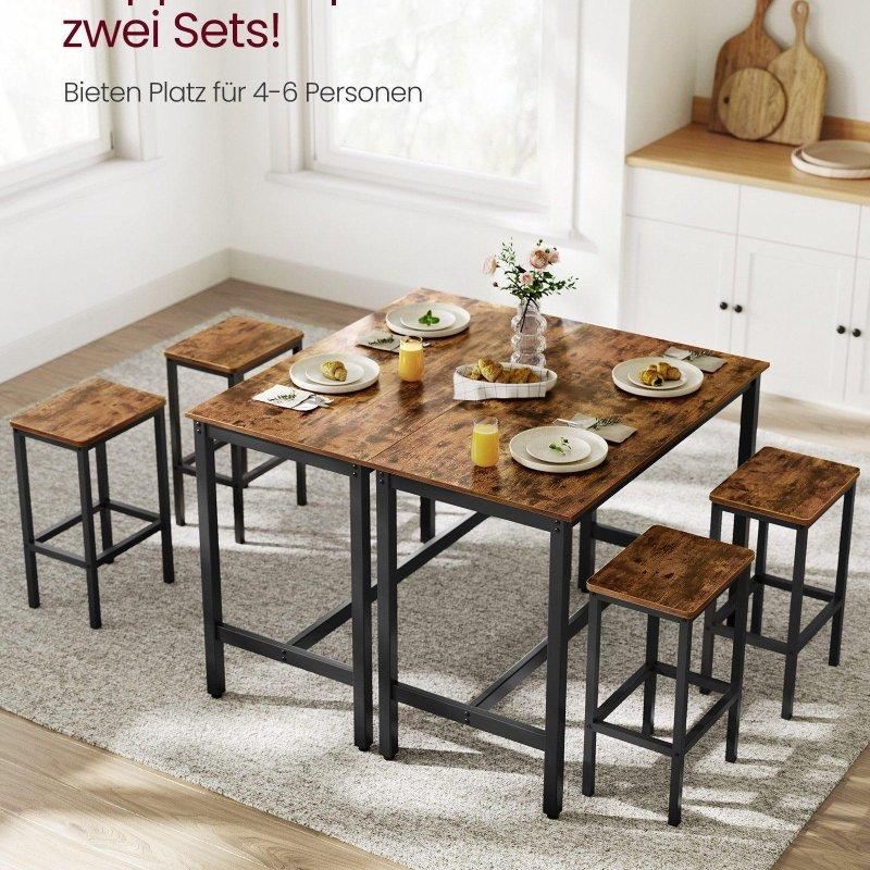 Vintage Koyu Kahverengi Sunta ve Metal 2 Tabureli Bar Masası Seti - 120x60x90 cm - 232398