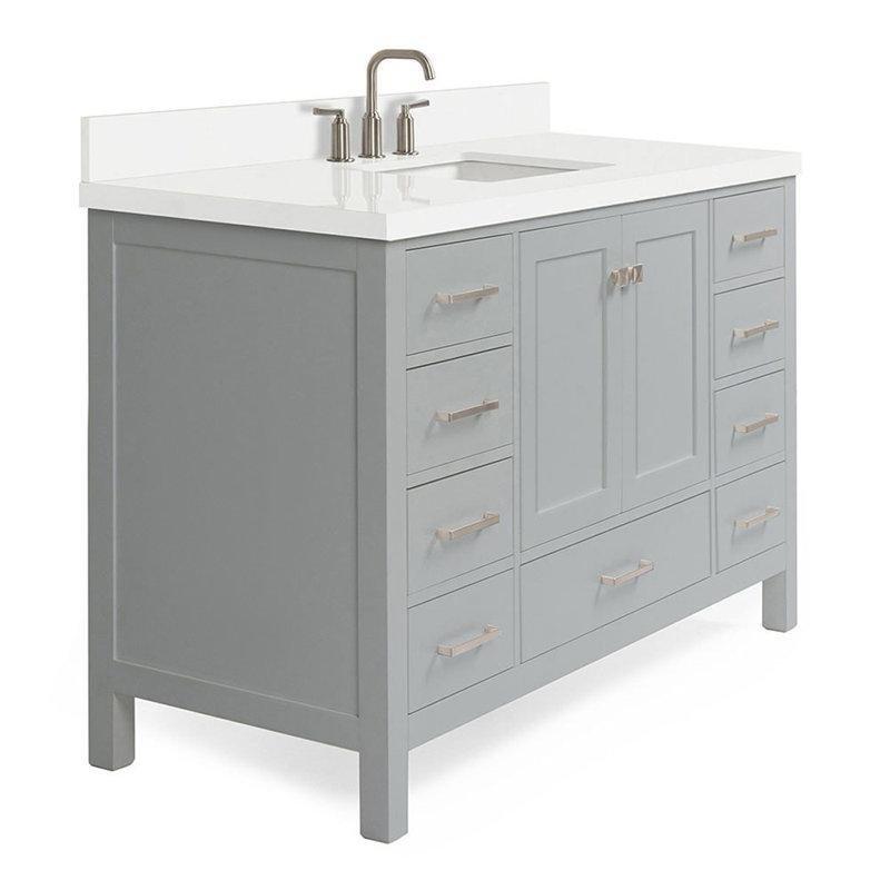 Vintage Yeşil Masif Ahşap Çekmeceli ve Beyaz Kuvars Tezgahlı Banyo Lavabo Dolabı - 140 cm - 201690