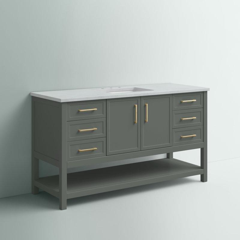 Vintage Yeşil Masif Ahşap Çekmeceli ve Raflı Banyo Lavabo Dolabı - 153 cm - 201043