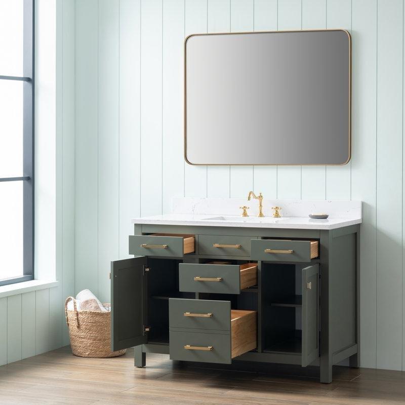 Vintage Yeşil Masif Ahşap Kompoze Taş Tezgahlı Çekmeceli Banyo Lavabo Dolabı - 122 cm - 201625