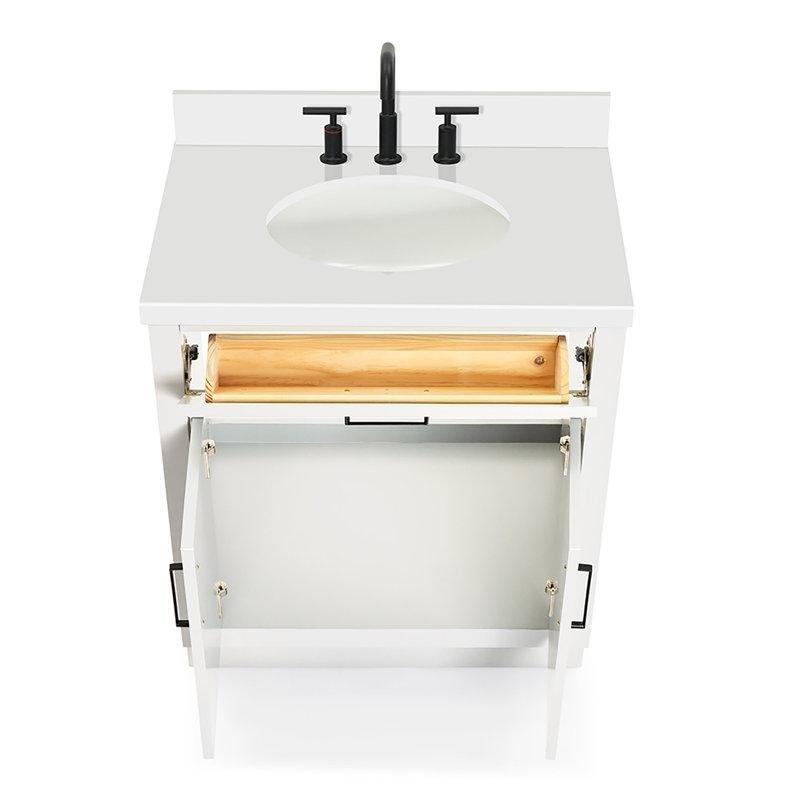 Vintage Yeşil Masif Ahşap Kuvars Tezgahlı Yavaş Kapanır Çekmeceli Banyo Lavabo Dolabı - 79 cm - 199112