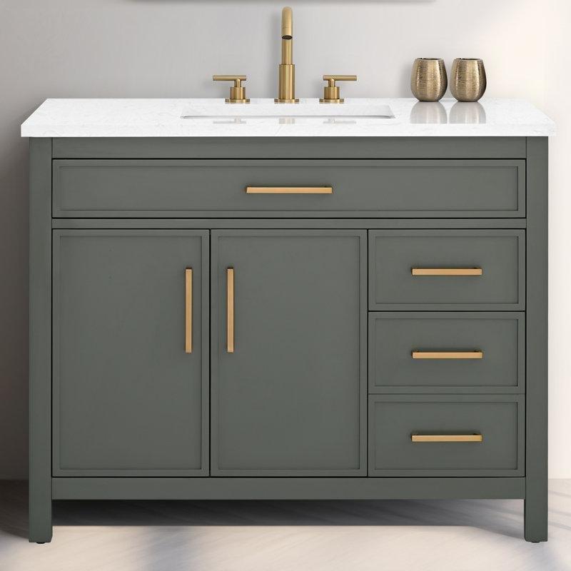 Vintage Yeşil Masif Ahşap Yavaş Kapanır Çekmeceli Banyo Lavabo Dolabı - 107 cm - 198392