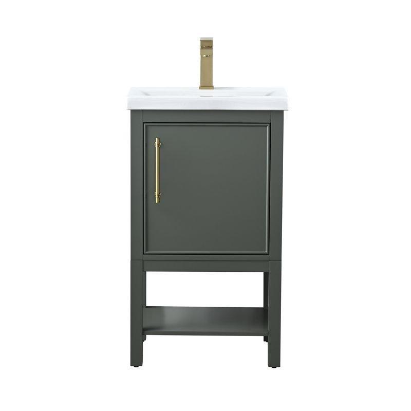 Vintage Yeşil Masif Kavak ve Ahşap Yavaş Kapanır Kapaklı Açık Raflı Banyo Lavabo Dolabı - 52 cm - 202230