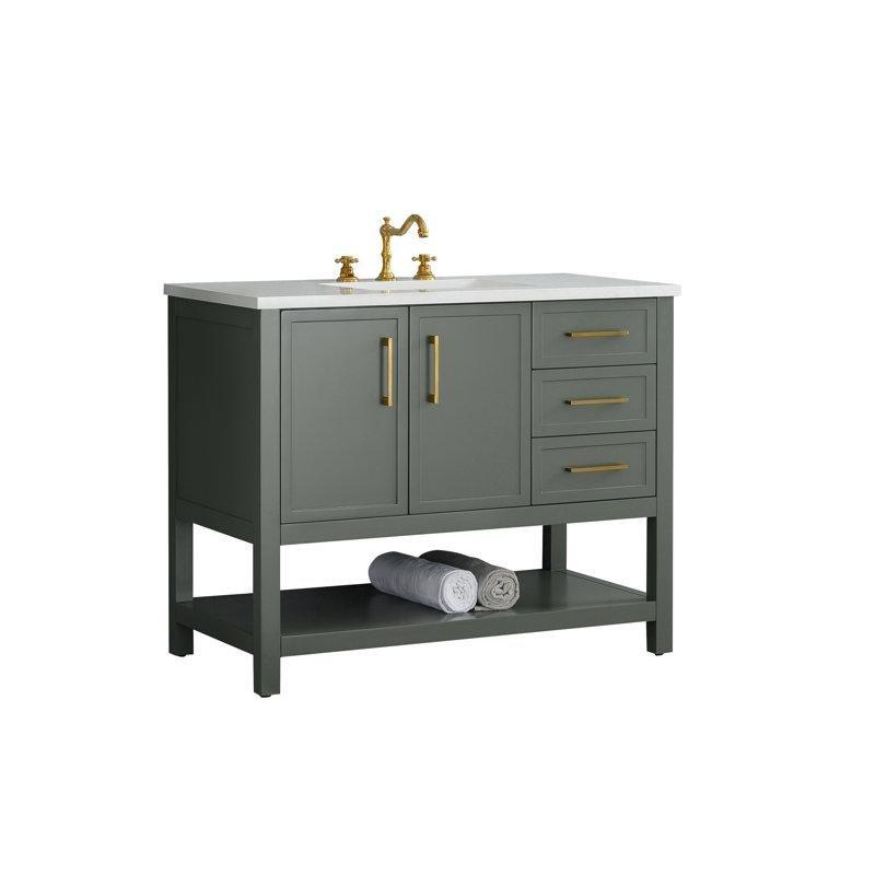 Vintage Yeşil Masif ve Endüstriyel Ahşap Çekmeceli ve Raflı Banyo Lavabo Dolabı - 107 cm - 199695