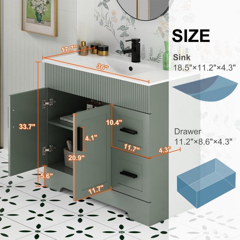 Vintage Yeşil Yivli Tasarım Masif ve Endüstriyel Ahşap Bataryalı Banyo Lavabo Dolabı - 92 cm - 198570