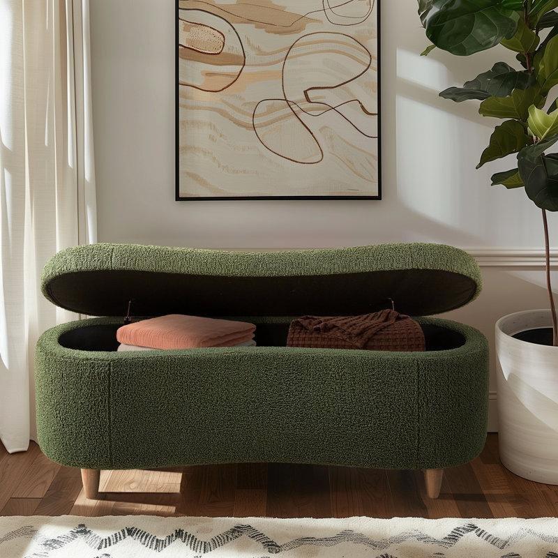 Vizon Bukle Kumaş Masif Karaağaç Ayaklı Sandıklı Bench - 122 cm - 164437