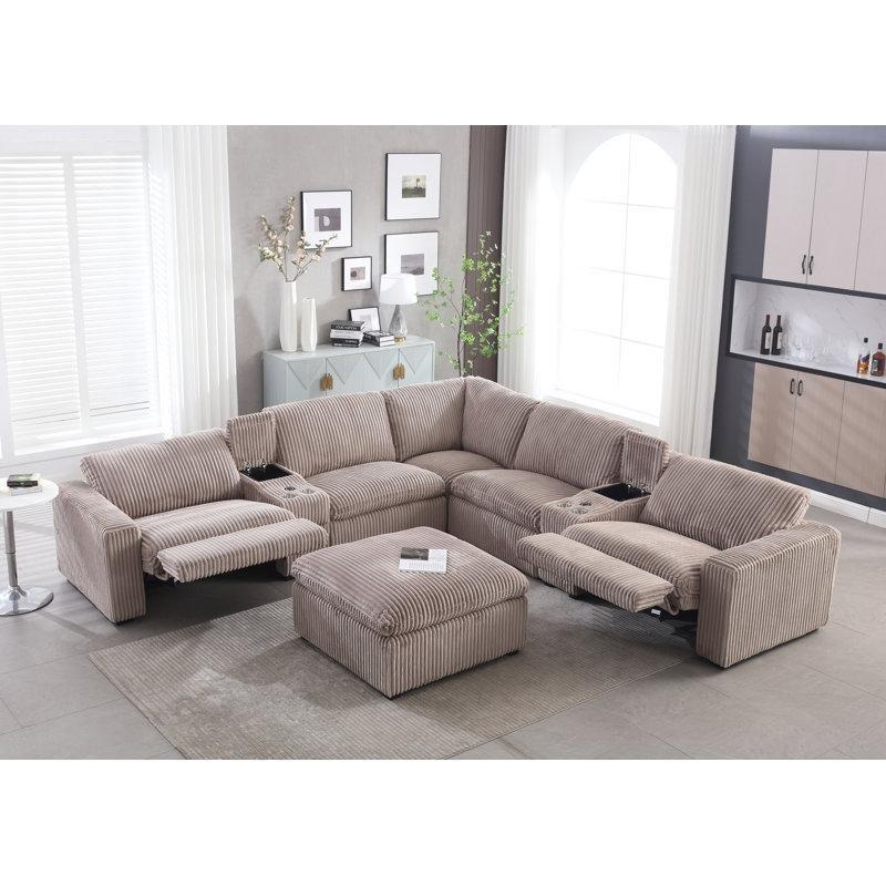 Vizon Fitilli Kadife Elektrikli Mekanizmalı Depolamalı Modüler Köşe Koltuk Takımı - 335x335 cm - 194556