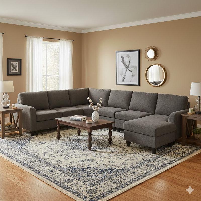 Vizon Kadife Kumaş 8 Parçalı Modüler Sandıklı Puflu U Köşe Koltuk Takımı - 300x223 cm - 193782