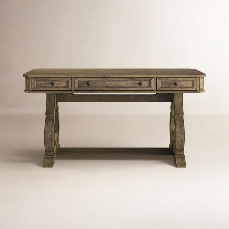 Vizon Kahverengi Masif Ahşap ve MDF 3 Çekmeceli Oymalı Ayaklı Vintage Çalışma Masası - 153x72 cm - 234073