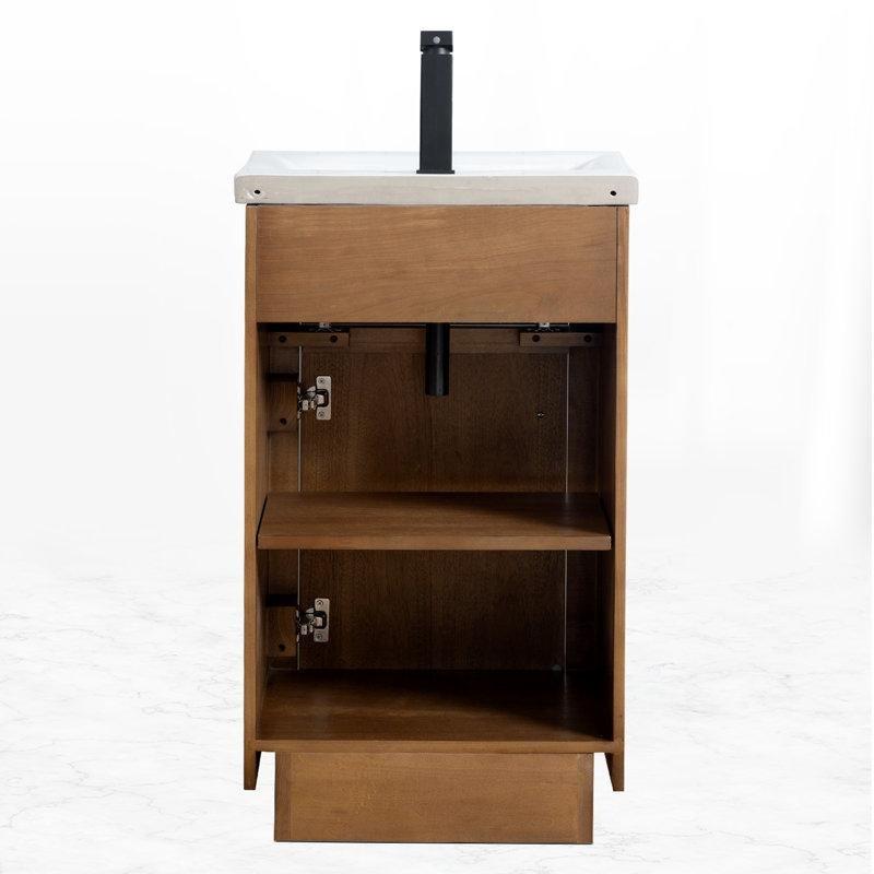 Vizon Masif Kavak Ahşap Seramik Tezgahlı ve Yavaş Kapanır Banyo Lavabo Dolabı - 52 cm - 199379