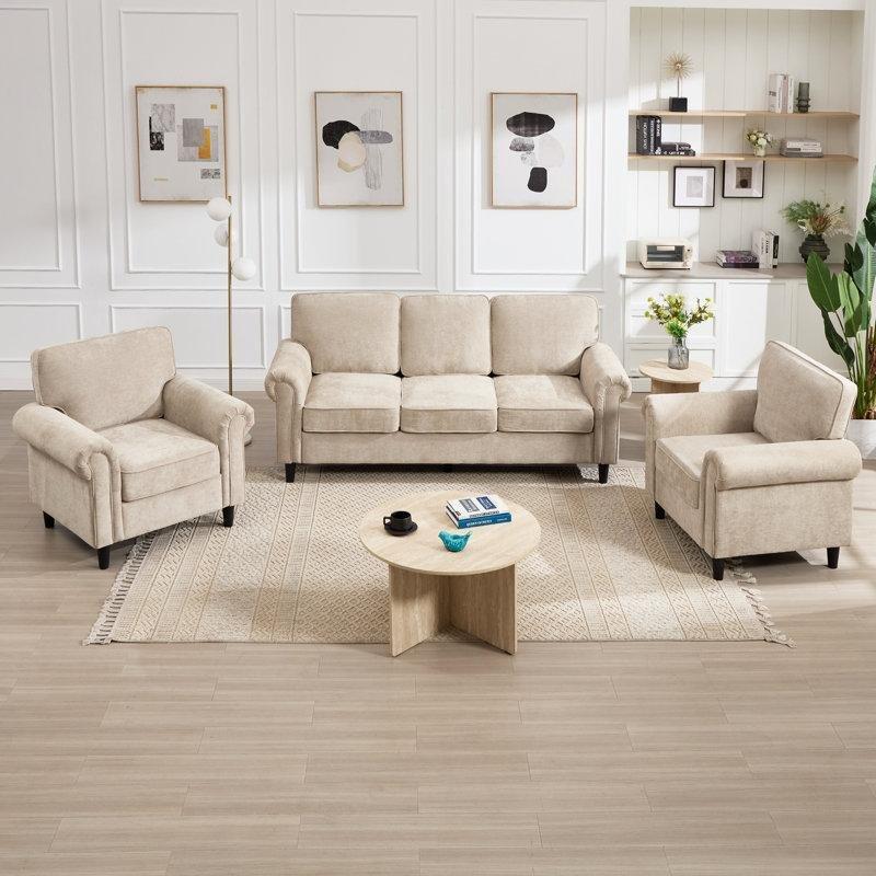 Vizon Rengi Kıvrık Kollu 3 Parça Koltuk Takımı - 191439