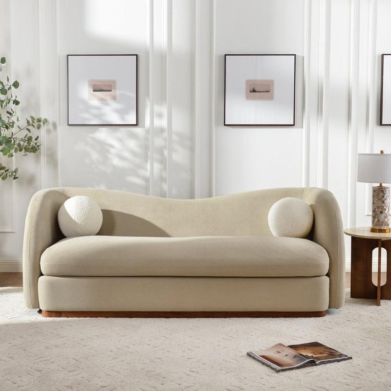 Vizon Rengi Masif Ceviz Kaideli Kavisli Koltuk - 214 cm - 196153