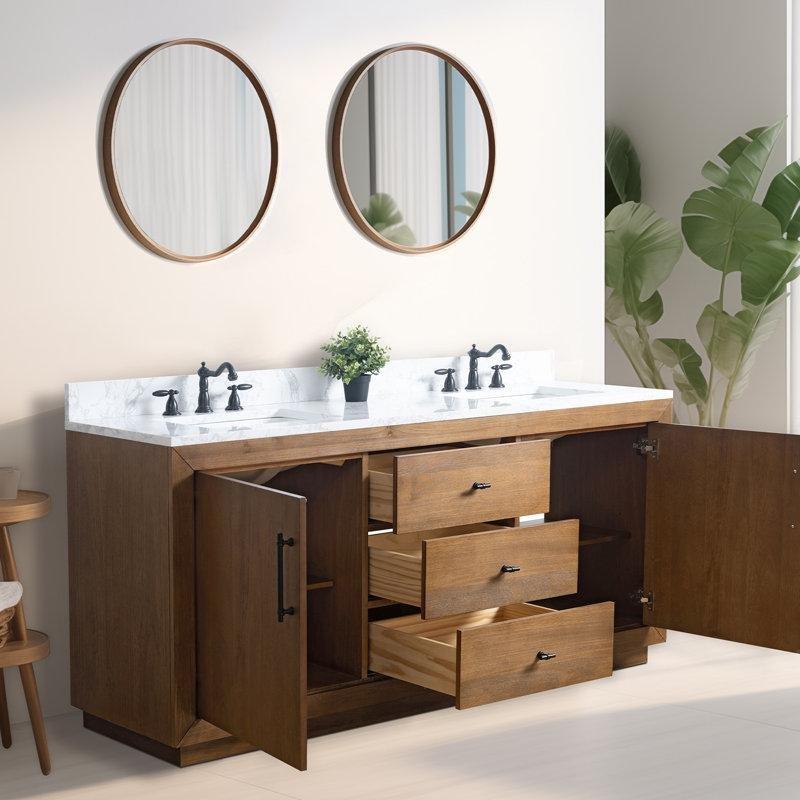 Vizon Rengi Masif Kavak ve MDF İkili Çekmeceli Banyo Lavabo Dolabı - 183 cm - 198347