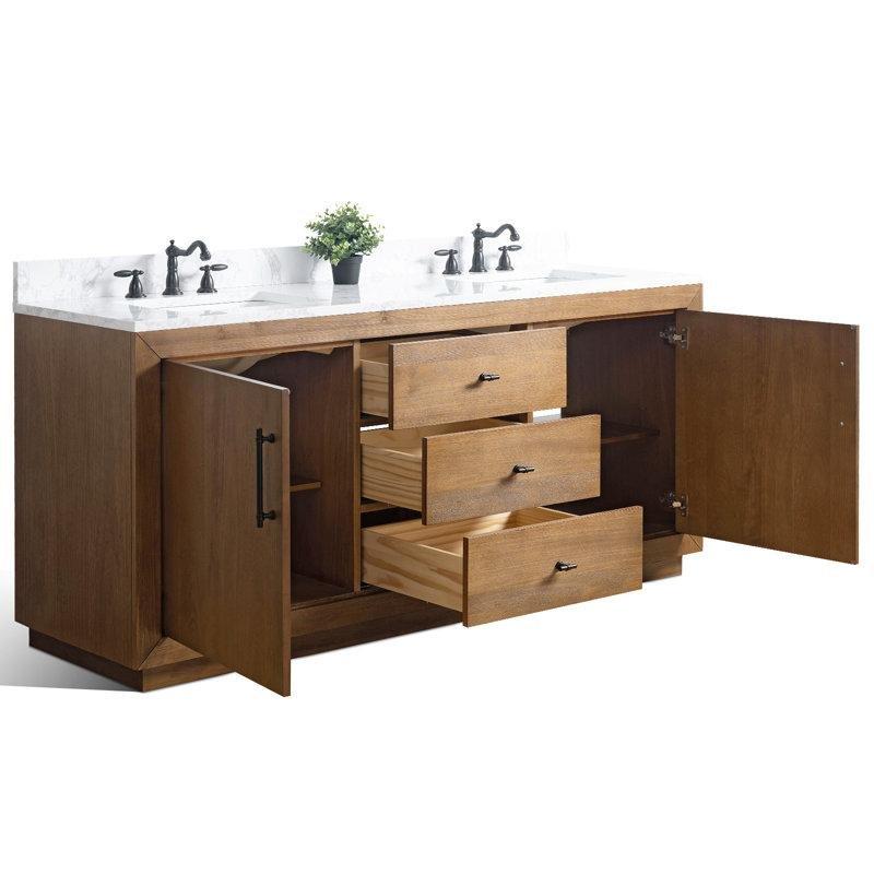 Vizon Rengi Masif Kavak ve MDF İkili Çekmeceli Banyo Lavabo Dolabı - 183 cm - 198347