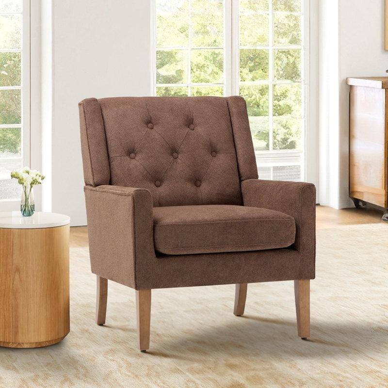 Waffle Kumaş Döşemeli Masif Meşe Ayaklı Kapitoneli Tekli Koltuk - 204247