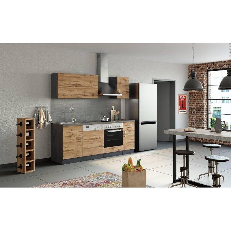 Wotan Meşe ve Grafit Sunta Elektrikli Aletli Komple Mutfak - 210 cm - 185465