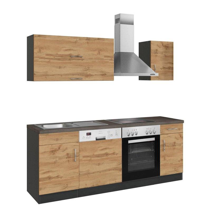 Wotan Meşe ve Grafit Sunta Elektrikli Aletli Komple Mutfak - 210 cm - 185465