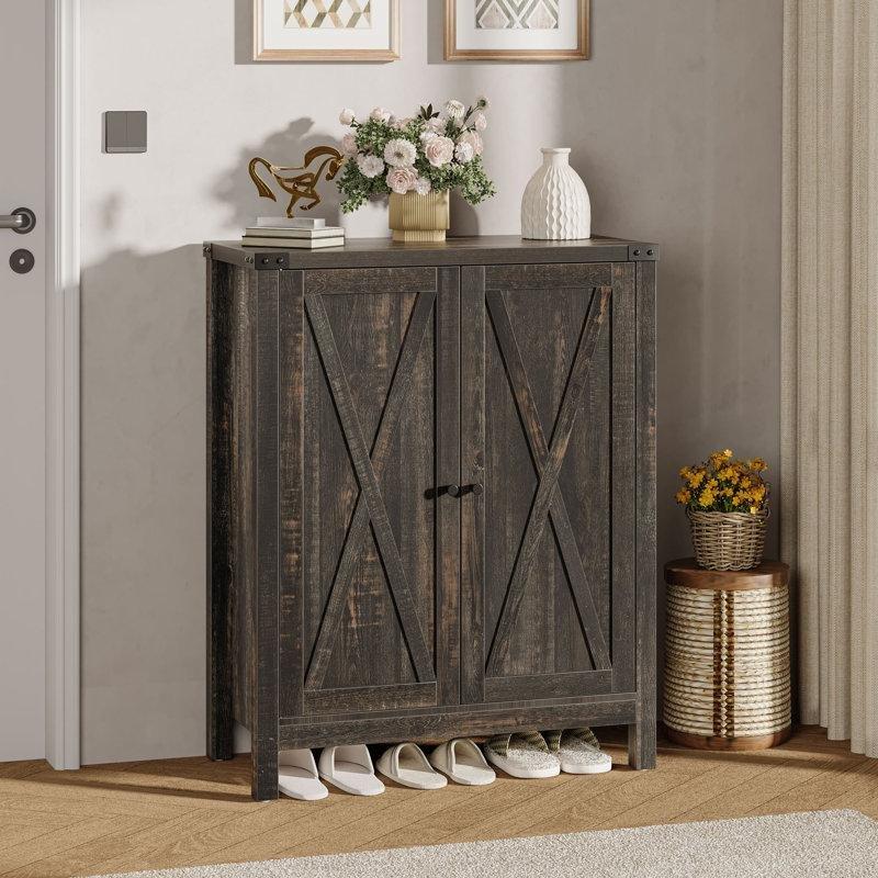 X Desenli Kapaklı Ayarlanabilir Raflı MDF Ayakkabılık Dolabı - 100x81x36 cm - 228535