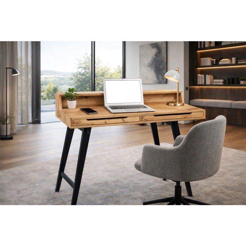Yabani Meşe MDF Masif Ahşap Ayaklı Çekmeceli Vintage Çalışma Masası - 110x85x58 cm - 235030