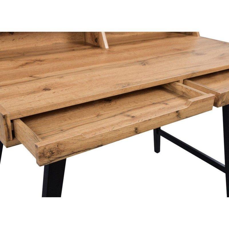 Yabani Meşe MDF Masif Ahşap Ayaklı Çekmeceli Vintage Çalışma Masası - 110x85x58 cm - 235030
