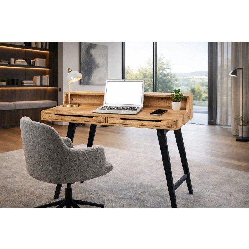 Yabani Meşe MDF Masif Ahşap Ayaklı Çekmeceli Vintage Çalışma Masası - 110x85x58 cm - 235030