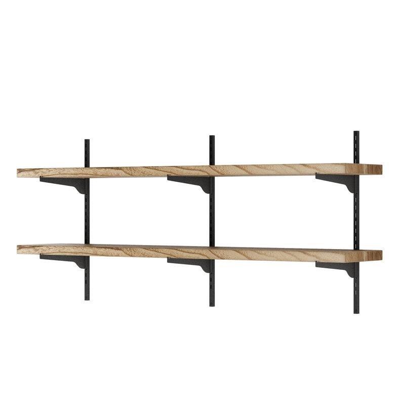 Yanık Ahşap Masif Pavlonya Ağacı Ayarlanabilir 2 Katlı Metal Braketli Duvar Rafı - 138 cm - 179622