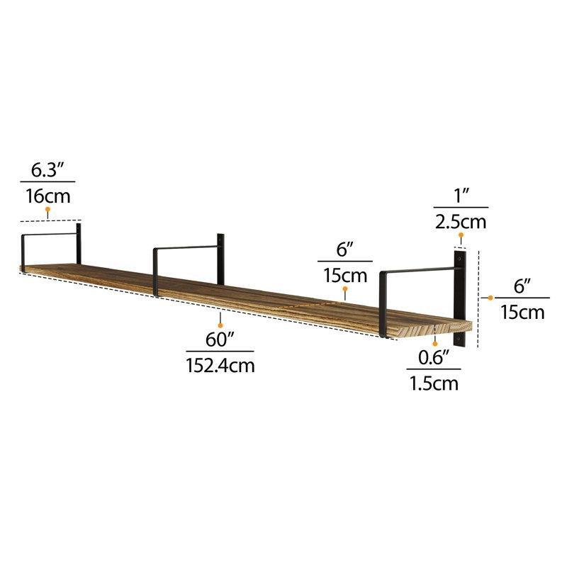 Yanık Masif Paulownia Ahşap Metal Ayaklı 2li Set Duvar Rafı - 153 cm - 180450