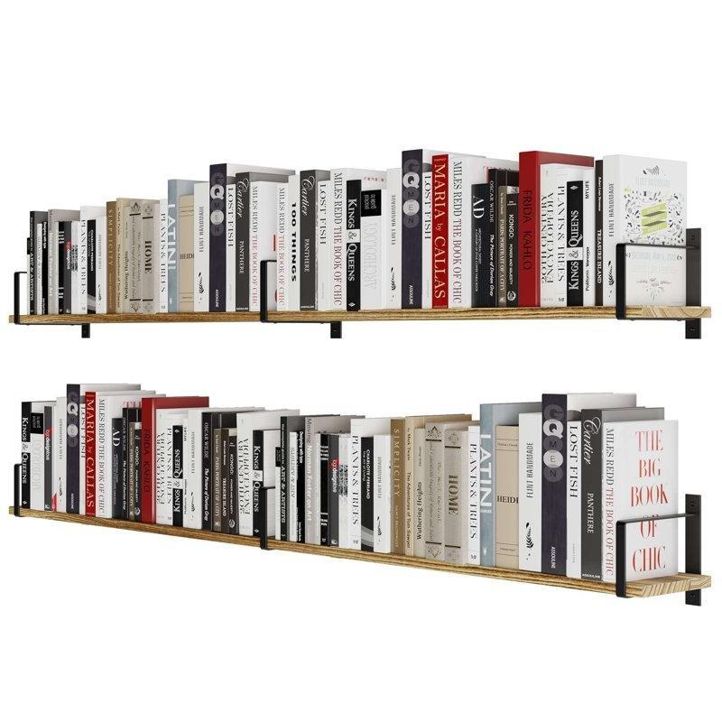 Yanık Masif Paulownia Ahşap Metal Ayaklı 2li Set Duvar Rafı - 153 cm - 180450